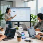 Collaborative team showcasing WPS Official Website technology in a modern workspace